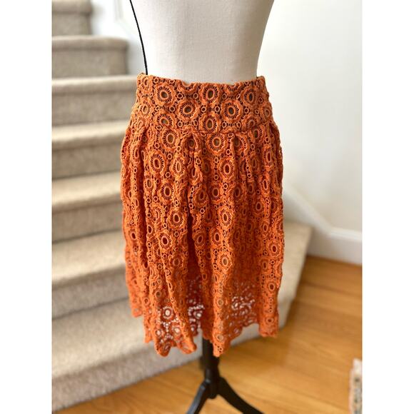 Moulinette Soeurs Anthropologie Rust Orange Lace A-Line Skirt - Picture 3 of 7